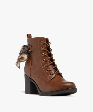 Bottines femme à talon avec lacets et zip foulard fantaisie noué vue3 - GEMO(URBAIN) - GEMO