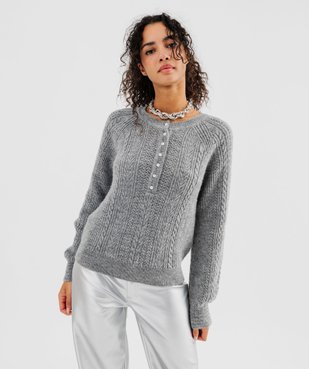 Pull  en maille fantaisie avec col rond à boutons femme vue2 - GEMO(FEMME PAP) - GEMO