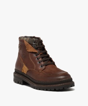 Boots homme en cuir uni avec col à carreaux et à zip vue2 - GEMO (CASUAL) - GEMO