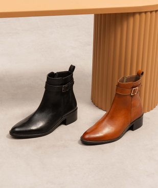 Boots femme en cuir uni à bout amande et à zip - Taneo vue6 - TANEO - GEMO