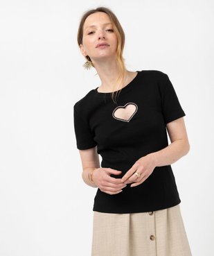 Tee-shirt manches courtes en maille côtelée et ajourée femme vue2 - GEMO(FEMME PAP) - GEMO