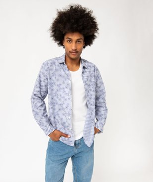 Chemise manches longues rayée à motif fleuri homme vue2 - GEMO (HOMME) - GEMO