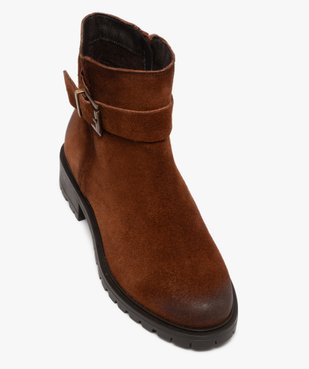 Boots zippées dessus cuir suédé à semelle crantée femme vue11 - GEMO (CASUAL) - GEMO