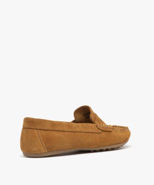 Mocassins femme en cuir suédé uni et à bout carré avec surpiqûres contrastantes vue4 - GEMO (CASUAL) - GEMO