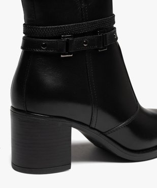 Bottines femme à talon carré dessus en cuir avec brides fantaisie - Taneo  vue6 - TANEO - GEMO