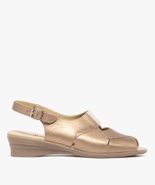 Sandales femme confort en cuir brillant avec bride cheville et détail élastique  vue1 - GEMO 4G FEMME - GEMO