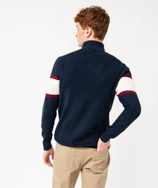 Pull tricolore à col montant zippé homme vue3 - GEMO 4G HOMME - GEMO