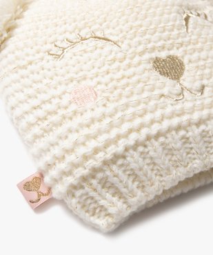 Bonnet avec broderie pailletée et oreilles pompons bébé fille vue2 - GEMO(BEBE DEBT) - GEMO