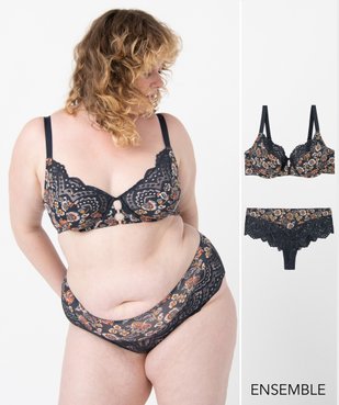 Ensemble lingerie soutien-gorge et shorty imprimés fleuris pour femme grande taille - GEMO