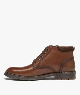 Boots homme casual en cuir uni à zip et à lacets vue4 - GEMO (CASUAL) - GEMO