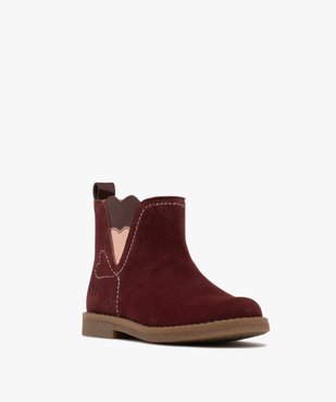 Bottines fille en cuir suédé avec détail coeurs - NA! vue2 - NA! - GEMO