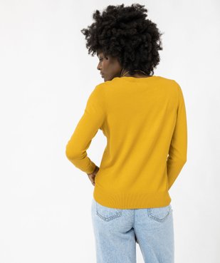 Pull fin à col V avec boutons aux poignets femme vue3 - GEMO 4G FEMME - GEMO