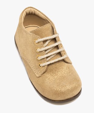 Chaussures premiers pas bébé fille en cuir uni à paillettes et à lacets - NA! vue5 - NA! - GEMO