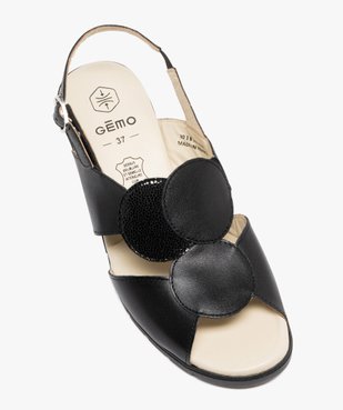 Sandales femme confort à talon compensé en cuir avec semelle crantée et ronds fantaisie vue5 - GEMO 4G FEMME - GEMO