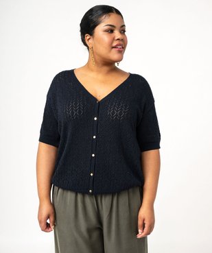 Gilet à manches courtes en maille ajourée femme grande taille vue1 - GEMO (G TAILLE) - GEMO