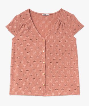 Tee-shirt manches courtes avec broderie ajourée femme vue4 - GEMO(FEMME PAP) - GEMO