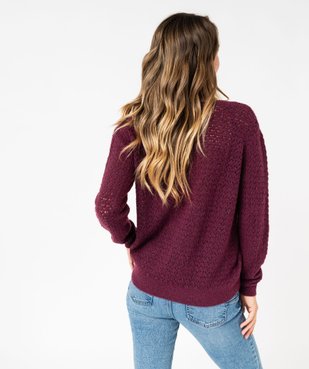 Pull col V en maille ajourée femme vue3 - GEMO 4G FEMME - GEMO