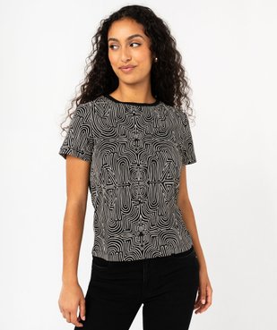 Tee-shirt manches courtes en coton imprimé femme vue2 - GEMO(FEMME PAP) - GEMO