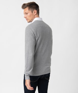 Pull homme à col V en maille fantaisie vue3 - GEMO (HOMME) - GEMO