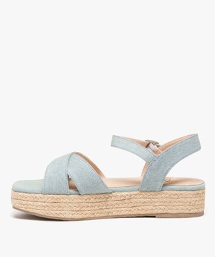 Sandales femme à talon compensé avec brides unies style denim vue4 - GEMO (CASUAL) - GEMO