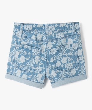 Short fille en denim à motifs fleuris avec revers vue3 - GEMO 4G FILLE - GEMO