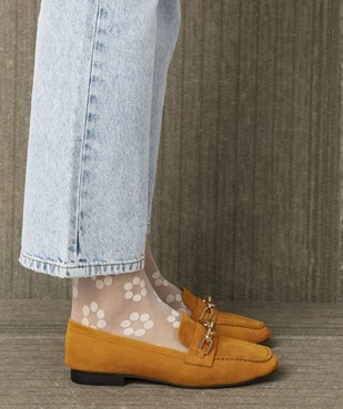 Mocassins femme unis en suédine avec chaine métallique vue1 - GEMO (CASUAL) - GEMO