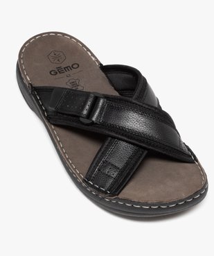 Mules homme dessus en cuir uni à brides croisées avec scratch vue5 - GEMO (CASUAL) - GEMO