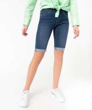 Bermuda femme en jean avec revers vue1 - GEMO 4G FEMME - GEMO