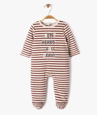 Pyjama en velours à rayures avec inscription brodée bébé garçon vue1 - GEMO 4G BEBE - GEMO