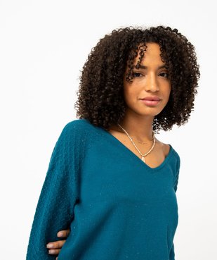 Pull avec double col V et manches fantaisie femme vue2 - GEMO(FEMME PAP) - GEMO