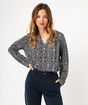 Tee-shirt à manches longues imprimé avec col boutonné femme vue1 - GEMO 4G FEMME - GEMO