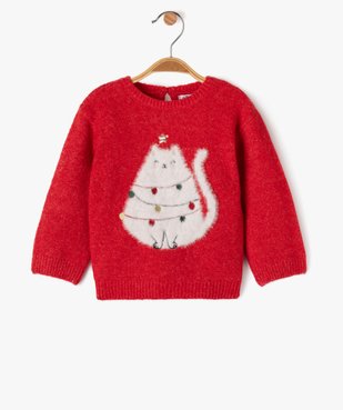 Pull de Noël avec motif chat en maille duveteuse bébé fille vue1 - GEMO(BEBE DEBT) - GEMO