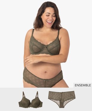 Ensemble lingerie 2 pièces soutien-gorge et shorty femme grande taille - GEMO