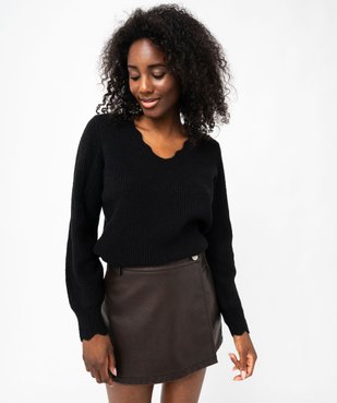 Pull en maille col V finitions dentelées femme vue1 - GEMO(FEMME PAP) - GEMO