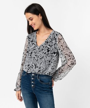 Blouse à manches longues en voile à motifs fleuris femme vue1 - GEMO 4G FEMME - GEMO