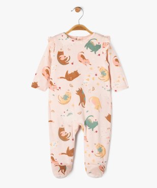 Pyjama en velours avec volants et motifs chats bébé fille vue1 - GEMO 4G BEBE - GEMO