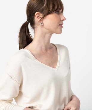 Pull femme en maille fine avec large col V vue2 - GEMO(FEMME PAP) - GEMO