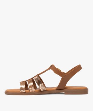 Sandales femme dessus en cuir avec brides fantaisie et bride cheville à boucle vue4 - GEMO (CASUAL) - GEMO