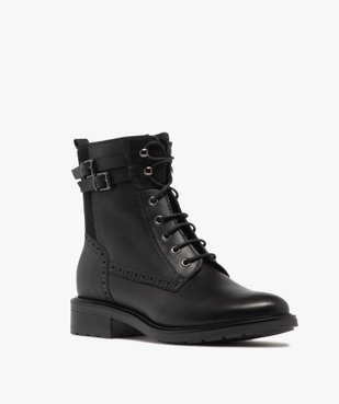 Bottines femme vintage dessus en cuir à lacets et à zip intérieur vue3 - GEMO (CASUAL) - GEMO