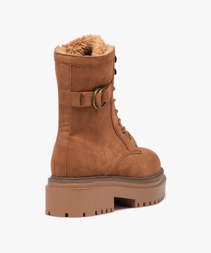 Boots fourrées femme dessus uni en suédine et à talon large  vue4 - GEMO (CASUAL) - GEMO