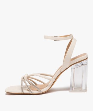 Sandales femme à talon flare transparent avec brides à strass  vue3 - GEMO(URBAIN) - GEMO