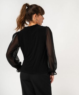 Blouse unie avec manches longues en voile femme vue3 - GEMO(FEMME PAP) - GEMO