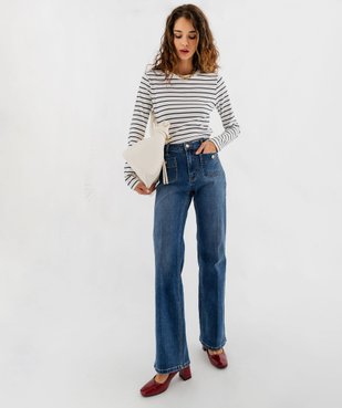 Jean flare taille haute en denim stretch femme vue4 - GEMO(FEMME PAP) - GEMO