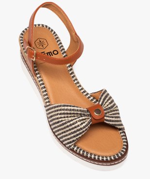 Sandales femme à talon compensé avec bandeau rayé et drapé vue5 - GEMO(URBAIN) - GEMO