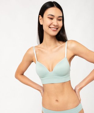 Brassière push-up en maille côtelée à fines bretelles vue1 - GEMO 4G FEMME - GEMO