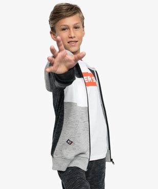 Sweat tricolore garçon avec fermeture zippée et capuche vue1 - GEMO (JUNIOR) - GEMO