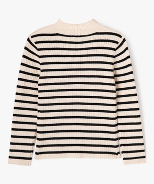 Pull rayé en maille côtelée à col montant fille vue3 - GEMO (ENFANT) - GEMO