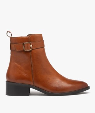 Boots femme en cuir uni à bout amande et à zip - Taneo vue1 - TANEO - GEMO