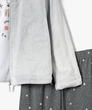 Ensemble nuit fille avec veste peluche, tee-shirt et pantalon imprimé vue2 - GEMO (ENFANT) - GEMO