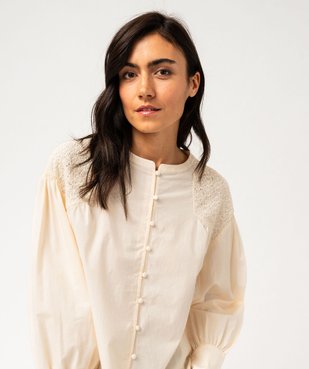 Chemise en coton avec empiècement brodé femme vue3 - GEMO(FEMME PAP) - GEMO